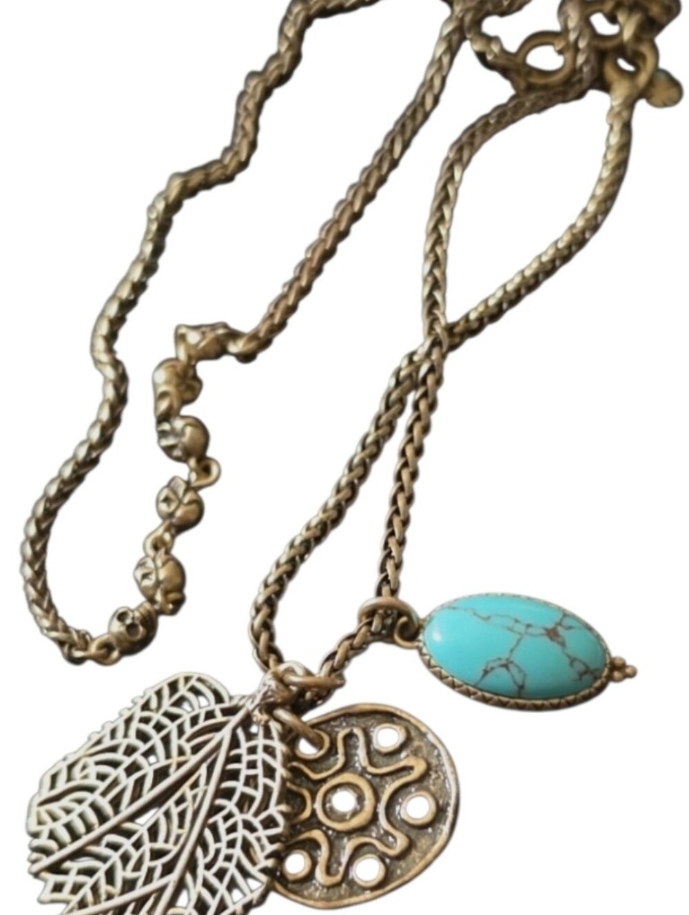 Lucky Brand Gold-tone charm Necklace featuring faux turquoise & medallion charm - Picture 3 of 8